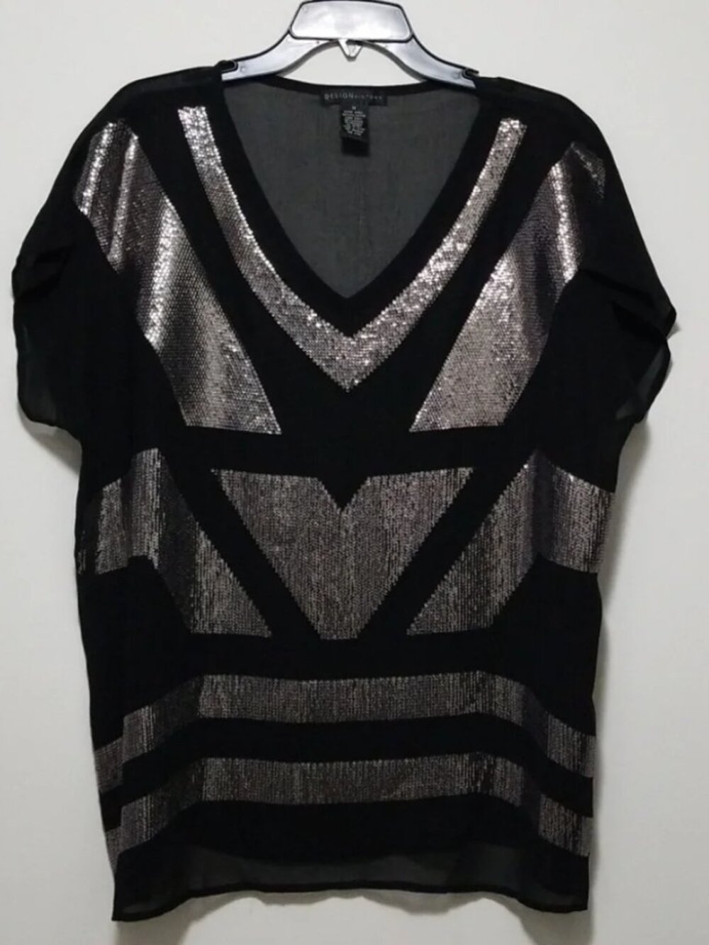 Design History Cap Sleeve Sequin Pattern Top 1X